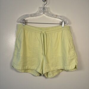 J Crew Seaside Short Women's XL Linen Blend Drawstring In Spearmint Yellow/Green